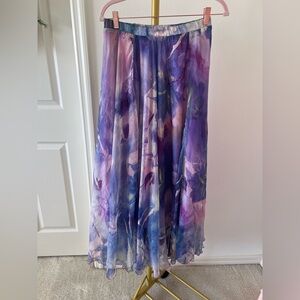 Chicwish Purple & Blue Floral Maxi Chiffon Skirt Women M/L EUC